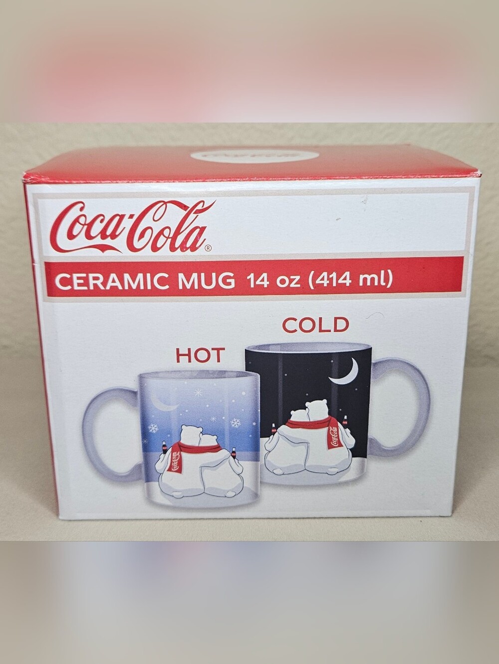 Coca-Cola Polar Bear Color Changing Ceramic Mug 14 oz NIB Hot/Cold Reactive